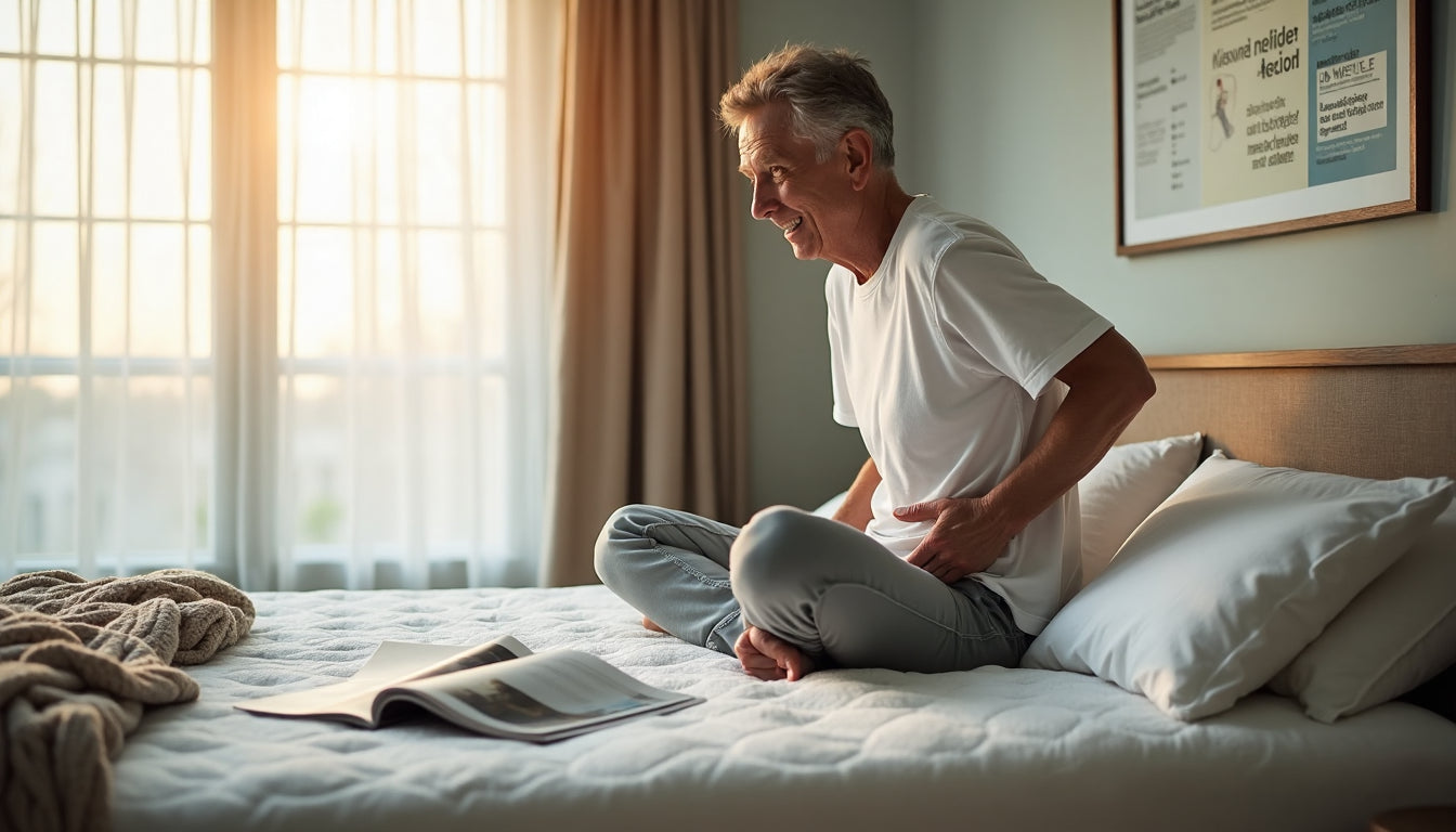 Person finds relief on modern mattress in sunlit bedroom