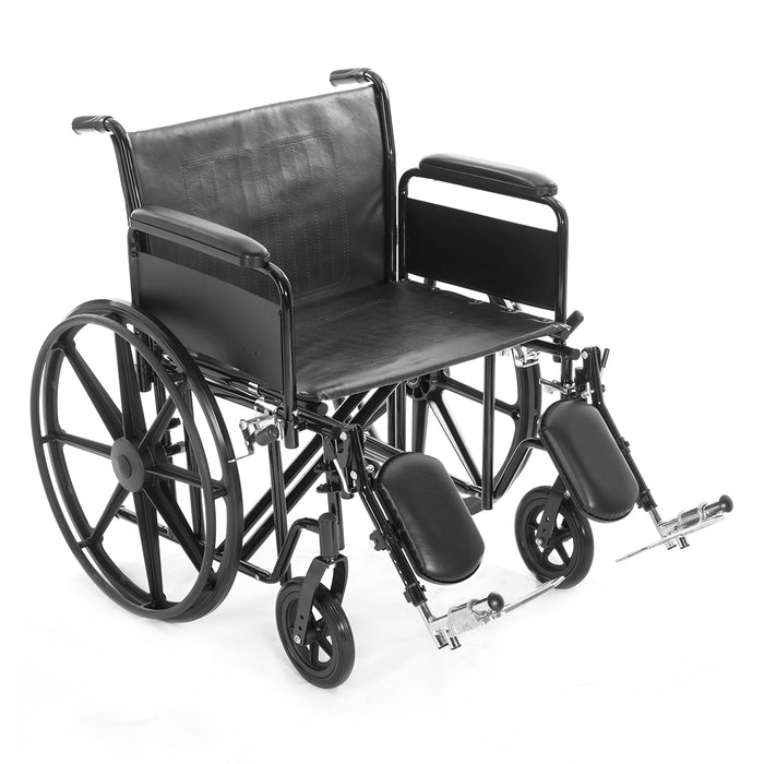 The Titus Bariatric Wheelchair (K7) is a black heavy-duty model featuring large rear wheels, small front casters, padded armrests, and elevated footrests, displayed against a white background.