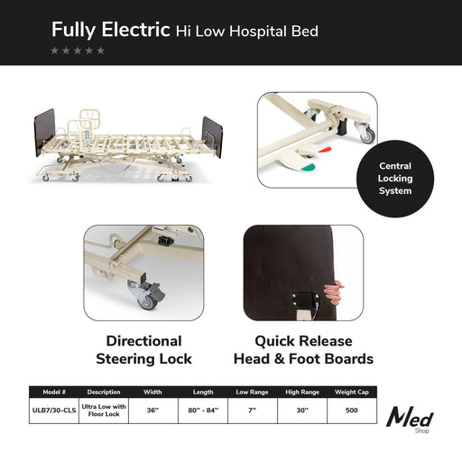 Medacure Ultra Low Hospital Bed ULB7/30-CLS  with Floor Lock System - MedShop Direct