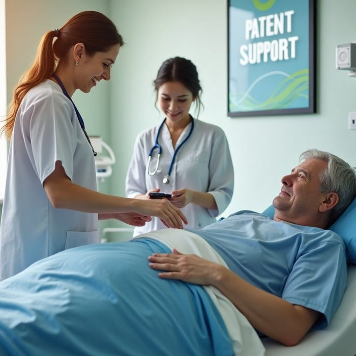 Hospital room with bariatric mattress and caring nurse support