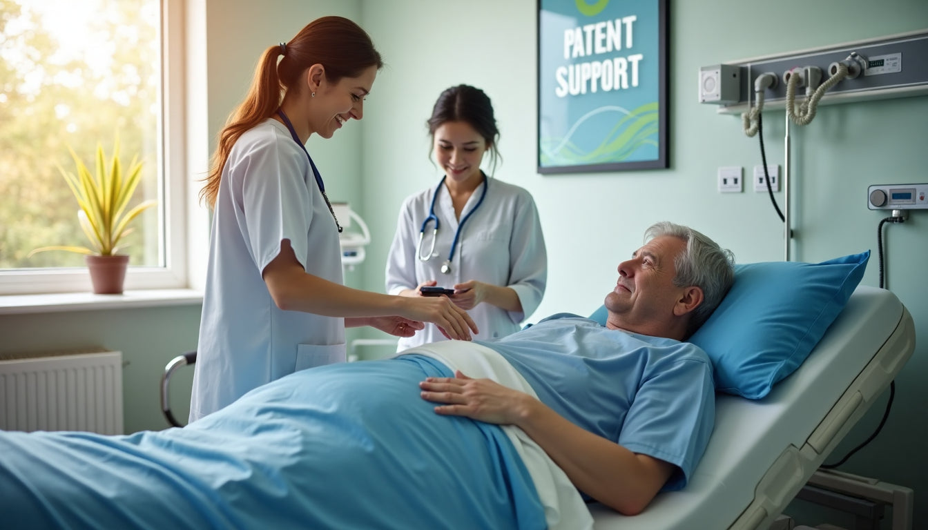 Hospital room with bariatric mattress and caring nurse support
