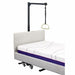 A bed setup with a top mattress and a ground mattress, equipped with an Icare Homecare Over Bed Pole for added assistance