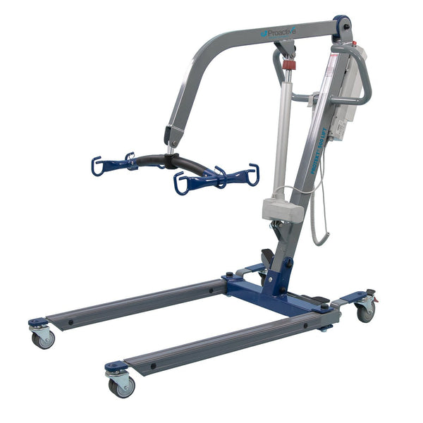 The Protekt 500 Patient Lift (Model 33500) is an electric transfer system with a metal frame, caster wheels, adjustable arm, and sling attachment for safe handling and transferring of individuals with limited mobility.