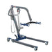 The Protekt 500 Patient Lift (Model 33500) is a gray and blue electric transfer system with a wheeled base, overhead arm, control panel, and sling hooks for safe patient handling and transferring individuals with limited mobility.