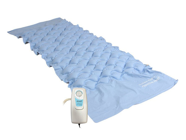 Protekt Aire 1500 alternating pressure mattress overlay with air flow adjustment knob, shown fully inflated and ready for use