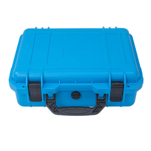 A durable, bright blue hard-shell carrying case with black latches and a heavy-duty handle, designed for transporting the bladder scanner safely.
