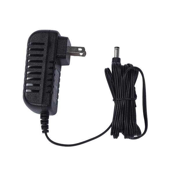A standard black AC power adapter with a wall plug and a barrel-jack connector for charging the bladder scanner.