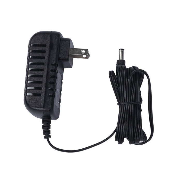 A standard black AC power adapter with a wall plug and a barrel-jack connector for charging the bladder scanner.
