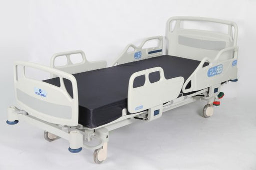 Costcare Adjustable Hospital Bed B730, designed with wheels and a mattress, offers optimal comfort and effortless patient movement in hospital care environments