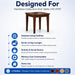 An informational product graphic for a wooden end table labeled 'Designed For Hamilton Collection End Table | HC-ET47.' The table is shown centered on a light background, with text listing use cases such as assisted living facilities, senior living lounges, activity and social rooms, memory care communities, and home use.