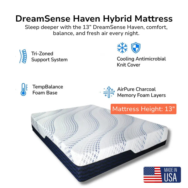 Hybrid Mattress for Back Pain & Hot Sleepers | Customatic DreamSense Haven Hybrid Mattress 13"