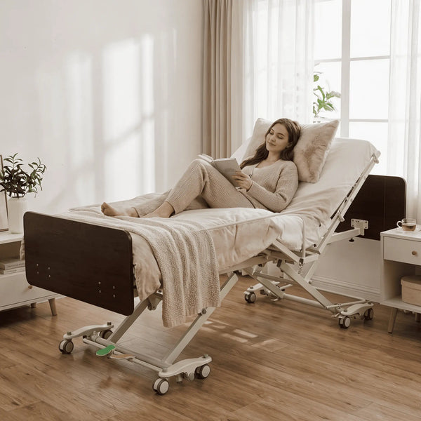 Fully Electric Expandable Hospital Bed with Rails - Hi Low Adjustable Bed | Emerald Oasis