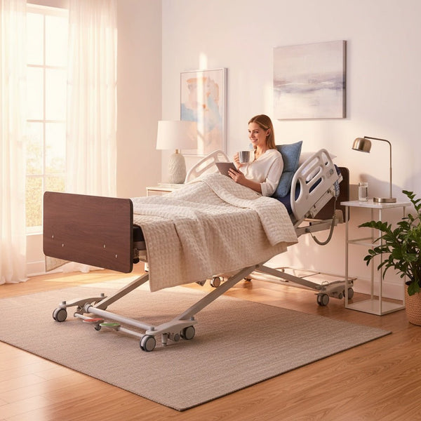 Fully Electric Expandable Hospital Bed with Rails - Hi Low Adjustable Bed | Emerald Oasis