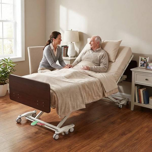 Fully Electric Expandable Hospital Bed with Rails - Hi Low Adjustable Bed | Emerald Oasis