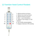 12-function hand control pendant for full electric bariatric hospital bed with various adjustments and underbed lighting.