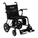 A studio portrait of the Journey Air Elite wheelchair with silver-white accents on the wheel rims and white stitching on the black mesh upholstery.
