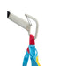 Close-up of a white metal carabiner on the Free Spirit True Bariatric Patient Lift FS850, securing colorful fabric loops—ideal for heavy-duty or bariatric patient lifting. Plain white background.