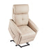 Power lift recliner in lift position, raised to assist user mobility, displaying beige color variant
