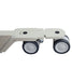 Close-up of a beige metal bracket with two white and gray plastic wheels, attached by a bolt, from the Free Spirit True Bariatric Patient Lift FS850, against a white background.