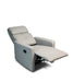 Recliner in reclined position with footrest up, featuring light gray upholstery against a plain white background
