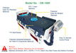 An annotated product photo of the OB-1680 mattress. This model includes 4-inch high patented inflatable/deflatable air-filled guardrails and a 7-inch high side bolster. It features a central cutout for a manual "Easy-Go" bedpan and a head-end cutout for a manual "Easy-Go" shampoo basin. The mattress is 6 inches high with a single-layer air cell structure.