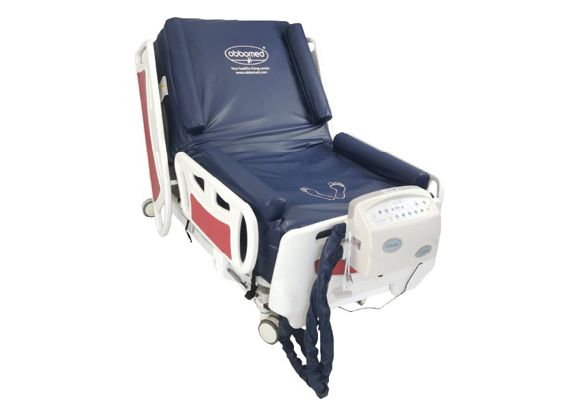 Image demonstrating the Fowler seating function of the alternating pressure mattress, showing the head section elevated while maintaining pressure redistribution.