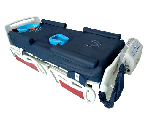 Full view of the ObboMed UltraAir OB-3650 Low Air Loss Alternating Pressure Mattress, shown on a white background with the control unit attached.