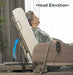 An older woman reclines in a Starsleep Orin Rotating Bed with the head section elevated, using a remote control. An arrow highlights the upward motion of the bed’s head. Text reads: Head Elevation.