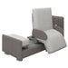 The Starsleep Orin Rotating Bed features a reclining back, sliding ottoman on a shared base, and padded armrests and seat. Upholstered in light and dark gray fabric, its design is inspired by luxury adjustable beds for ultimate comfort.