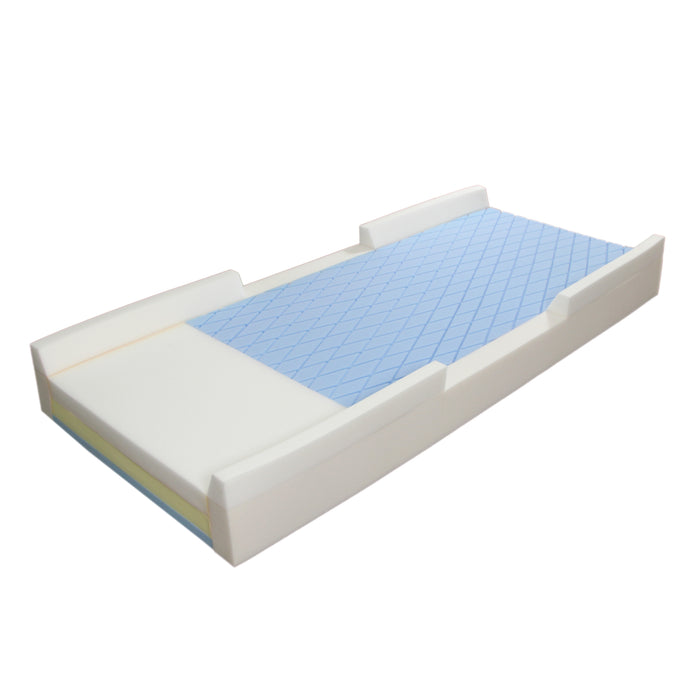 Top view of the Protekt 300 Mattress showing the pressure redistribution foam core with integrated raised foam perimeters (side rails) for enhanced edge support and fall prevention.