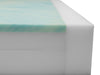 Detailed side view of the multi-layer Protekt 500 foam mattress, highlighting the distinct layers of blue gel-infused top foam and denser white base foam.