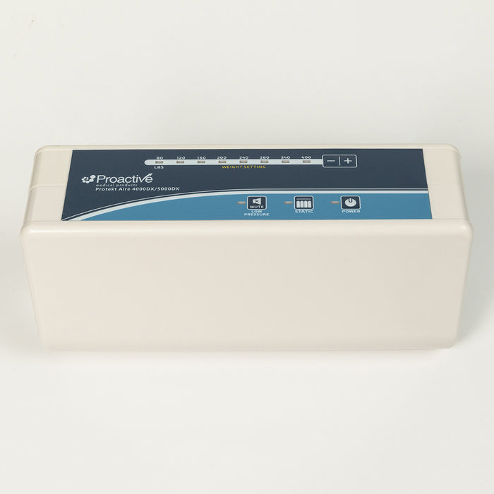 Front view of the Protekt Aire 4000DX/5000DX digital pump featuring weight setting display, pressure adjustment buttons, and mode indicator
