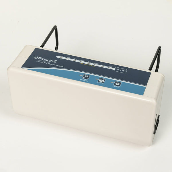 Angled view of the Protekt Aire 4000DX/5000DX pump with attached bed hooks for easy mounting