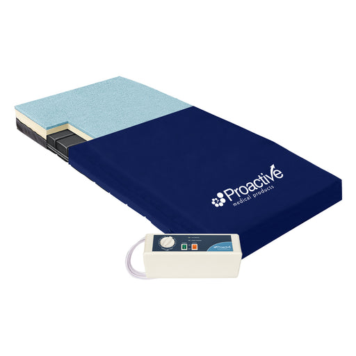 Protekt Supreme Support mattress system with cutaway view showing layered foam and air design, paired with the Protekt Aire 2000/3000 pump