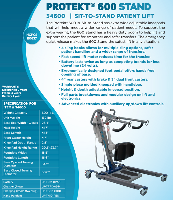 Heavy Duty Bariatric Sit-to-Stand Lift – Proactive Medical Protekt 600 Electric (Model 34600)