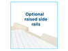 Close-up of foam mattress with optional raised side rails for added patient safety. The overlay text "Optional raised side rails" is displayed in the center