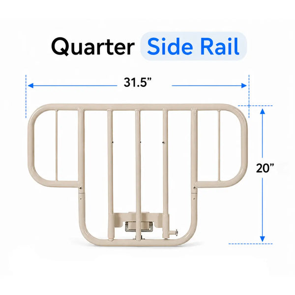Beige quarter side rail for a bed, shown with dimension markings of 31.5 inches by 20 inches on a white background.