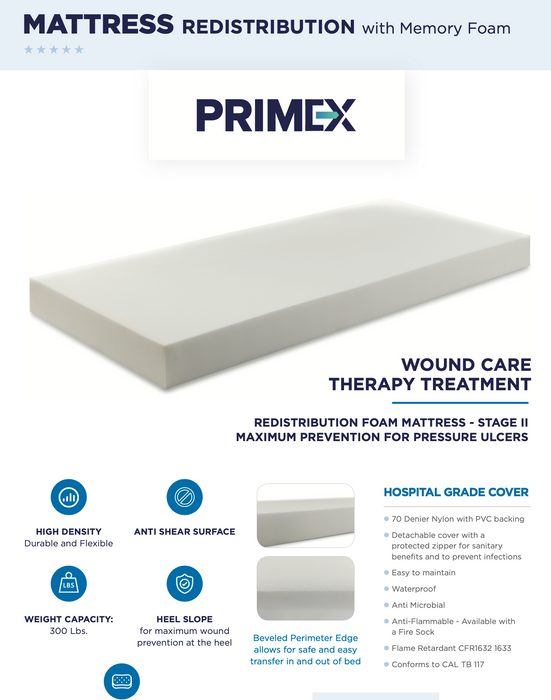 Primex Bariatric Medical Foam Mattress | Stage 2 Pressure Ulcer Prevention | 42" x 80" x 6"