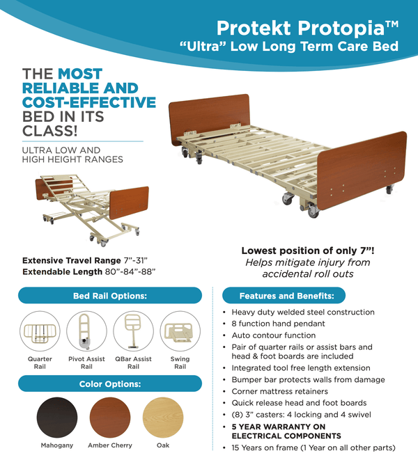 Hi Low Adjustable Hospital Bed | Protekt Protopia | 7" Low - 31" High