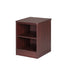 Nightstand for behavioral health furniture with 1 shelf in Mahogany finish, angled view against a plain white background