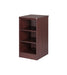 Nightstand for behavioral health furniture with 2 shelves in Mahogany finish, angled view against a plain white background