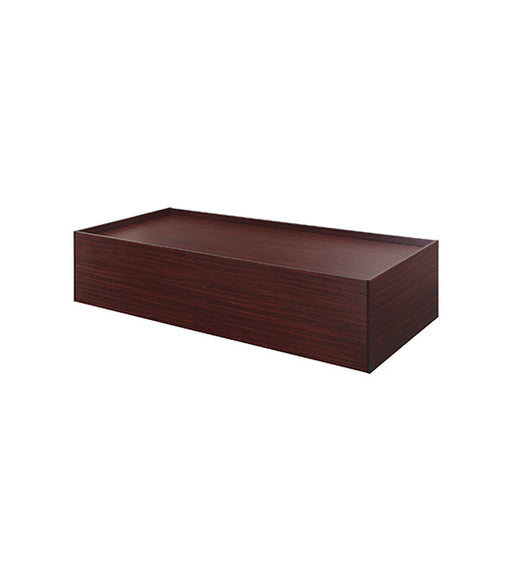 Recessed platform bed for behavioral health furniture BF-PB1 in Mahogany finish, angled view against a plain white background