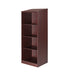Wardrobe for behavioral health furniture with 3 shelves in Mahogany finish, angled view against a plain white background