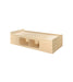Recessed platform bed in Maple finish, with two rectangular storage component on the side