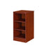 Nightstand for behavioral health furniture with 2 shelves in Cherry finish, angled view against a plain white background