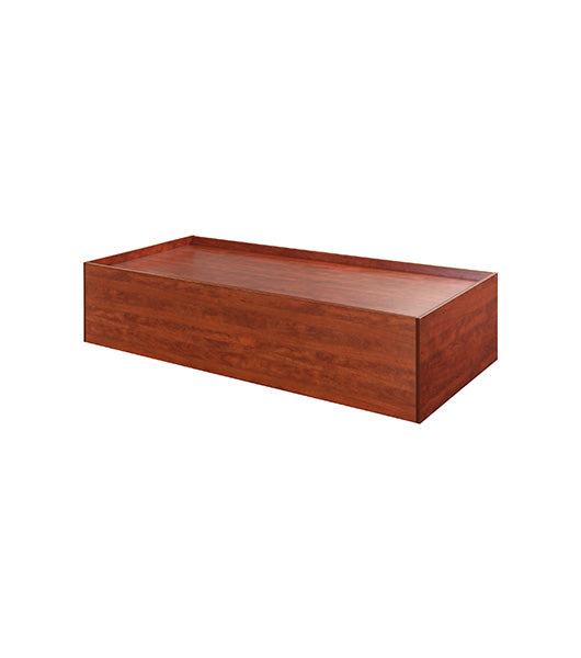 Recessed platform bed for behavioral health furniture BF-PB1 in Cherry finish, angled view against a plain white background
