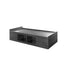 Recessed platform bed in Coastal Grey finish, with two rectangular storage component on the side