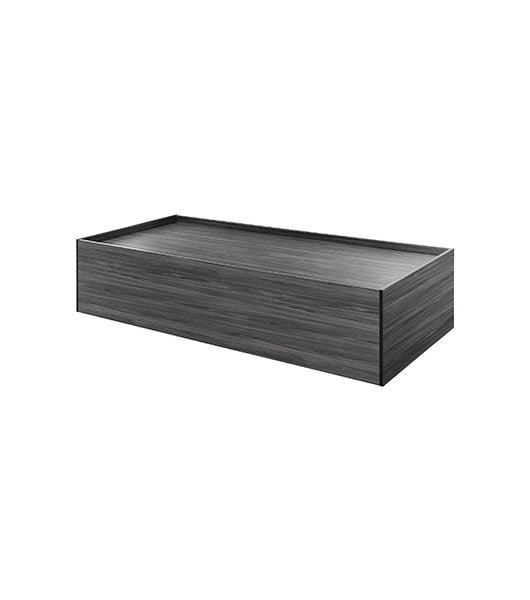 Recessed platform bed for behavioral health furniture BF-PB1 in Coastal Grey finish, angled view against a plain white background