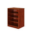 Storage cabinet for behavioral health furniture with 3 shelves in Cherry finish, angled view against a plain white background
