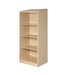 Wardrobe for behavioral health furniture with 3 shelves in Maple finish, angled view against a plain white background